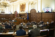 Ruslan Stefanchuk, Speaker of the Verkhovna Rada of Ukraine, addresses the Saeima 
