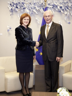 Zanda Kalniņa-Lukaševica tiekas ar Eiropas Savienības Padomes priekšsēdētāju